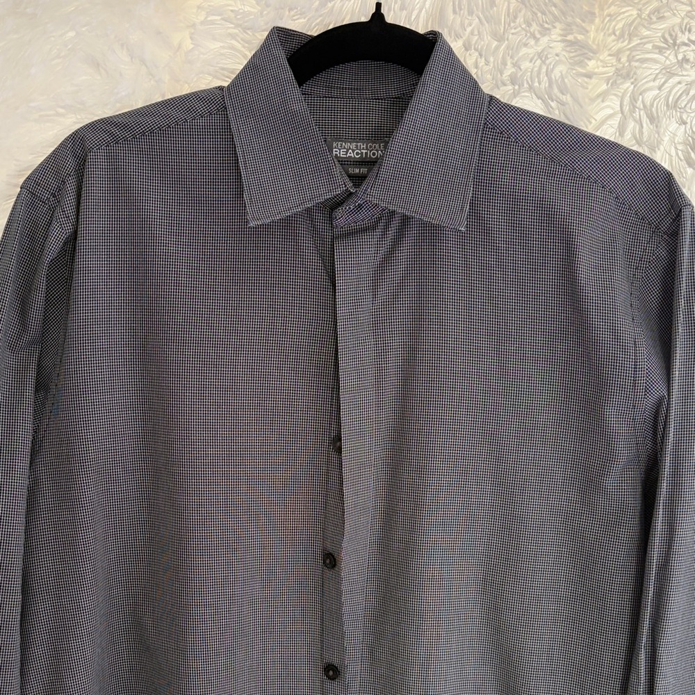 Kenneth Cole Reaction Men's Black and White Checkered Shirt